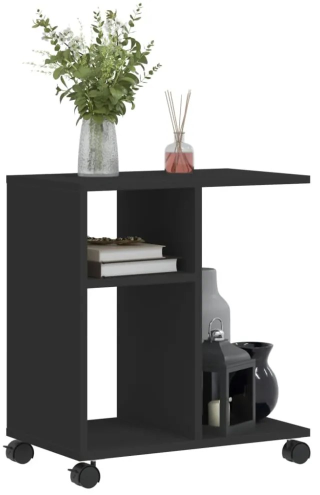 fekete szerelt fa kisasztal kerekekkel 50 x 30 x 55 cm