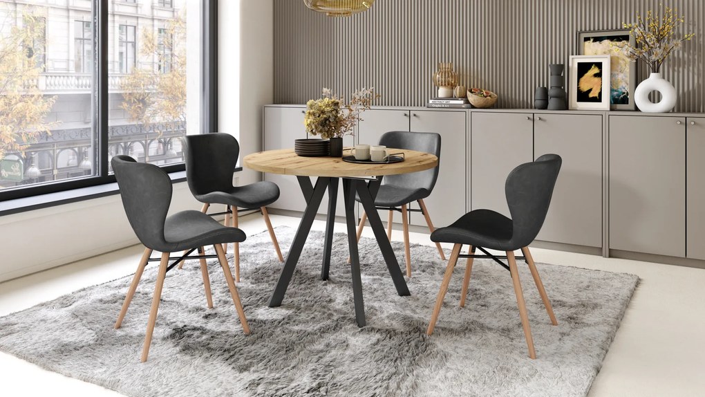 Mazzoni ALMO Artisan tölgy/fekete lábak - BŐVÍTHETŐ KEREK ASZTAL Y ALAKÚ LÁBAKKAL LOFT/IPARI STÍLUSÚ NAPPALIBA/ÉTKEZŐBE