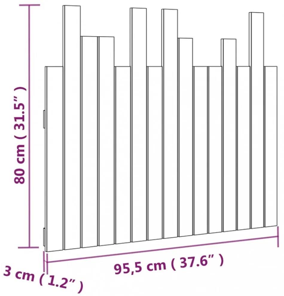 fekete tömör fenyőfa fali fejtámla 95,5 x 3 x 80 cm
