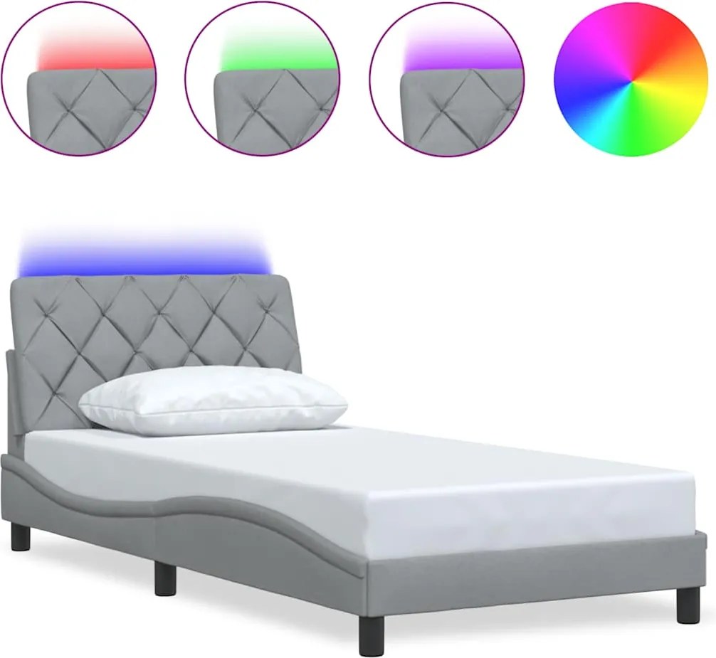 vidaXL világosszürke szövet ágykeret LED-ekkel matrac nélkül 100x200cm