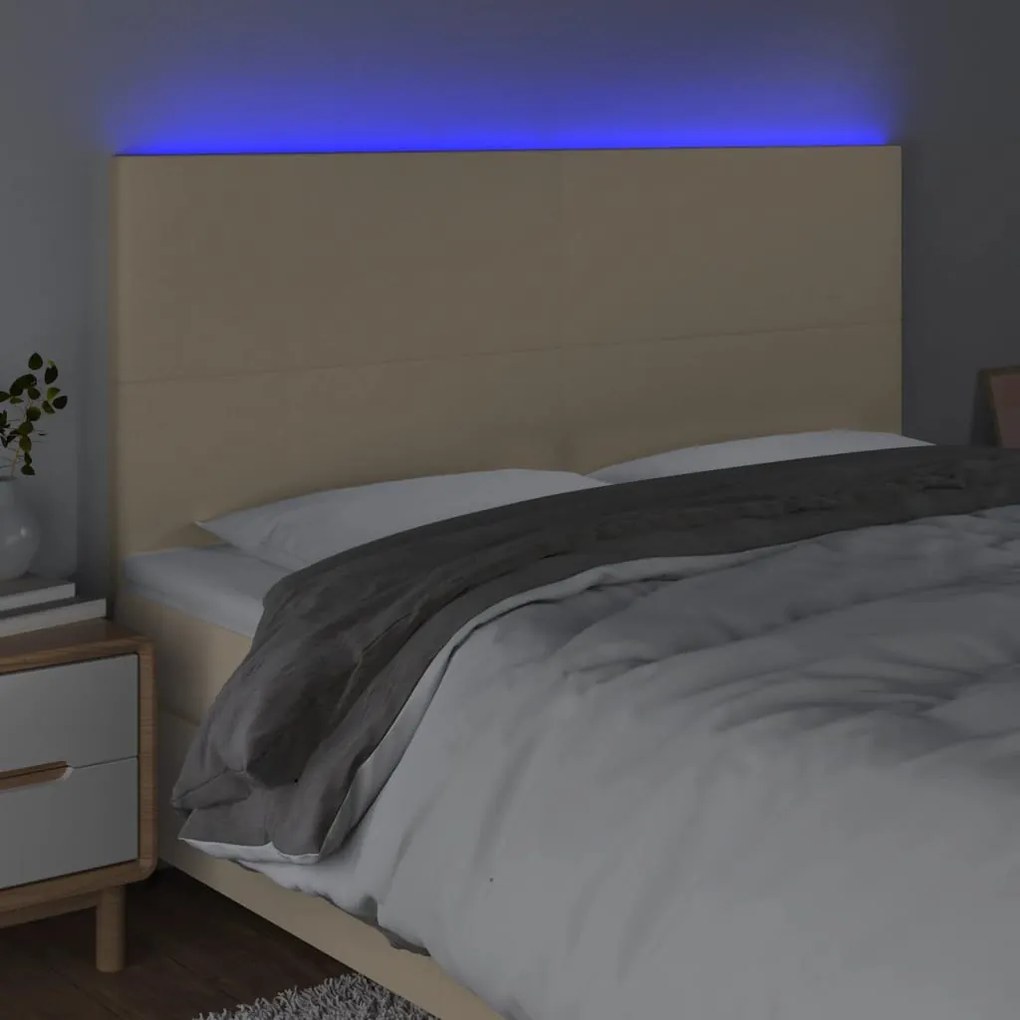 krémszínű szövet LED-es fejtámla 180x5x118/128 cm