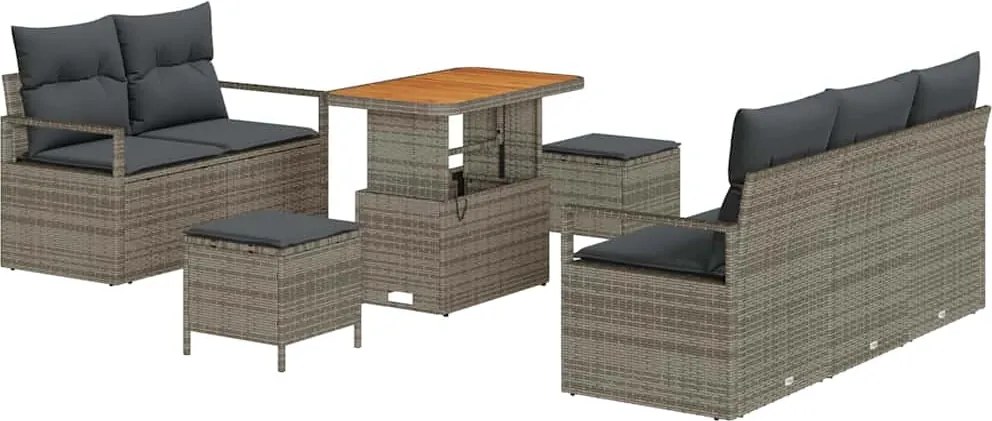 vidaXL Kerti Kanapé Szett párnával 8 pcs Szürke polirattan