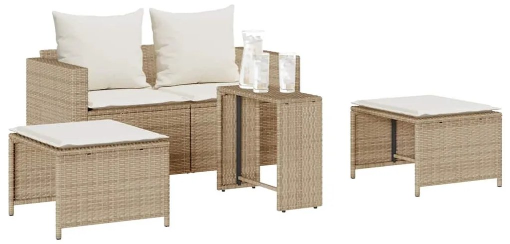 5 részes polyrattan kerti kanapé garnitúra párnákkal stackable
