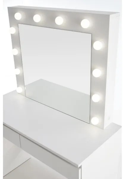 Sminkasztal LED-világítással HOLLYWOOD 140x94 cm fehér