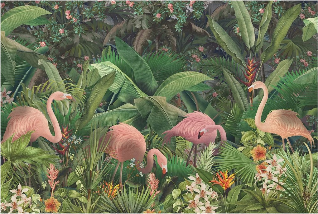 Dekoratív fotótapéta falra Könnyű összeszerelés Rózsaszín flamingók 104x70 Ragasztó