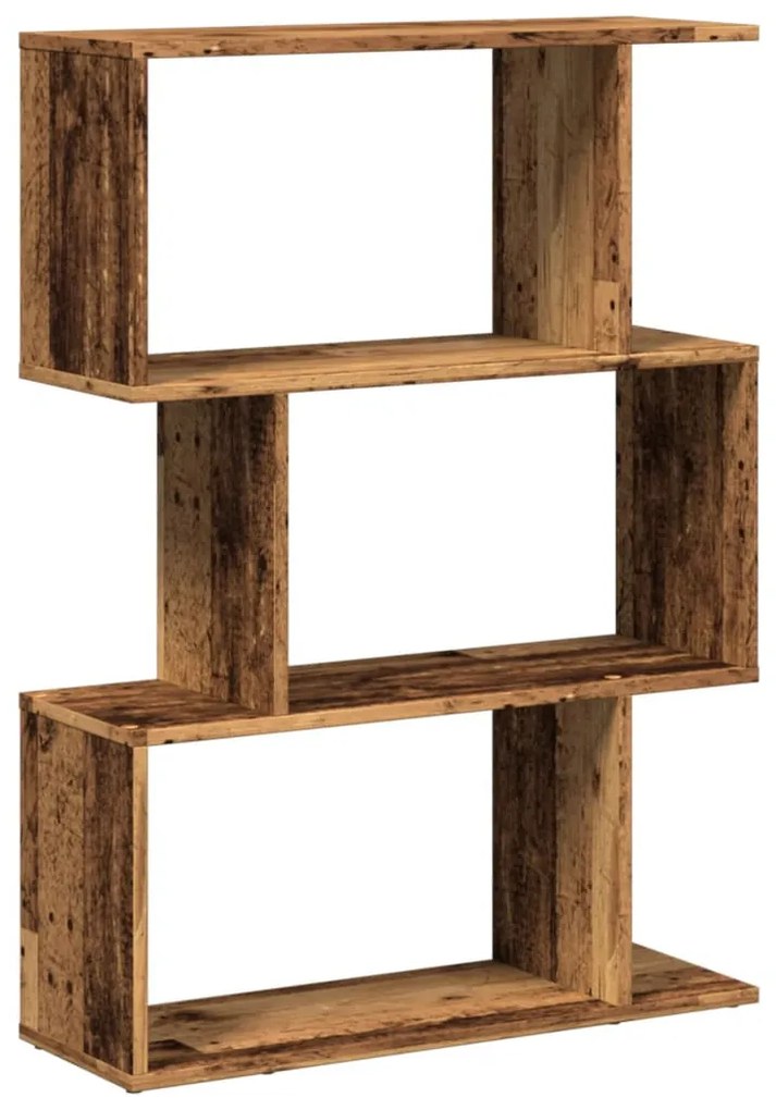 3 szintes antik fa színű fa elválasztó könyvespolc 70x24x97 cm