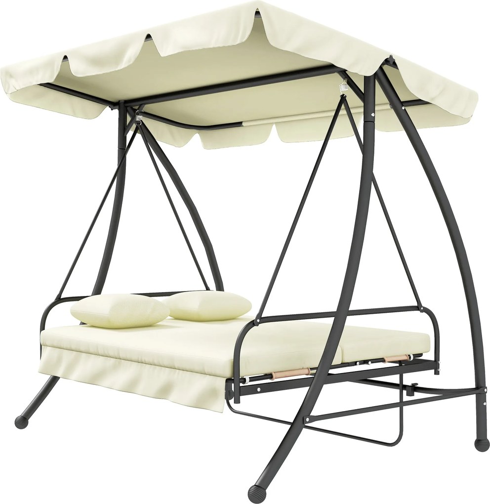 Outsunny 2 az 1-ben Hollywood Hintaszék Reclining Funkcióval, 3 Fős Kerti Hintaszék Állítható Napernyővel, Hintapad Max. 240 kg-ig, Kerti Fotel Kerthe