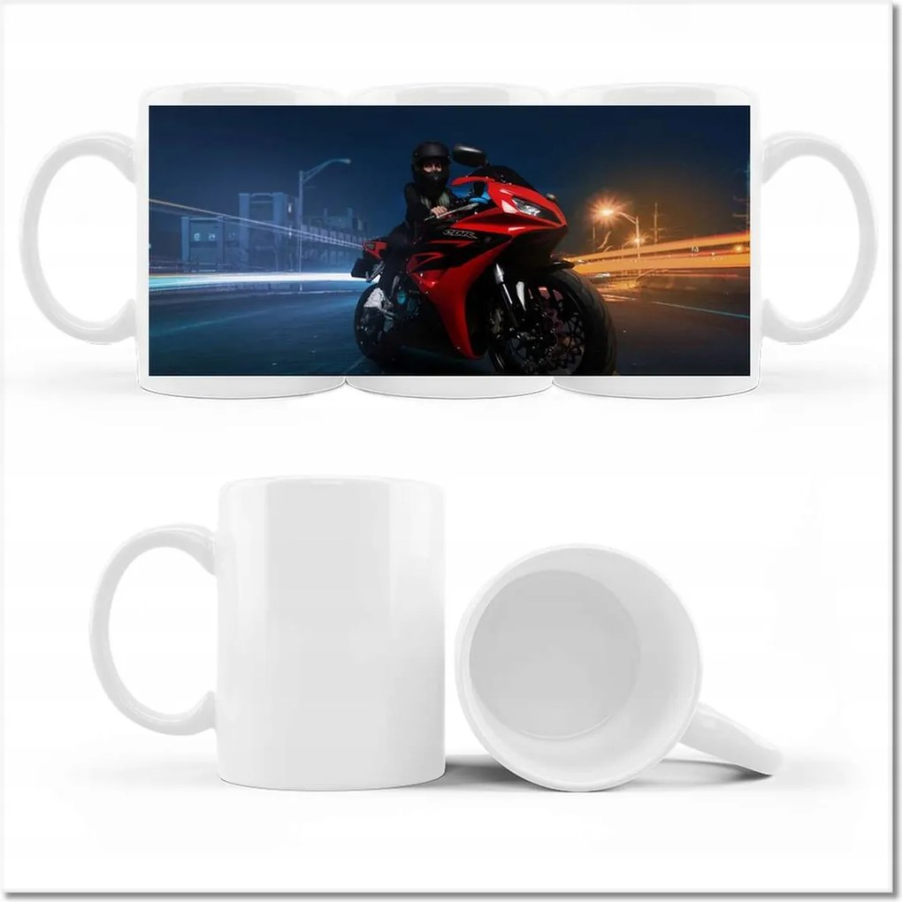 Fényképes bögre Piros motorkerékpár versenyautó