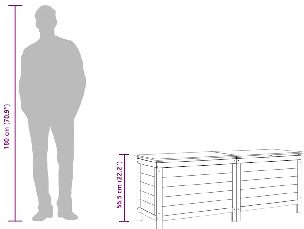 barna tömör fenyőfa kerti tárolóláda 150 x 50 x 56,5 cm