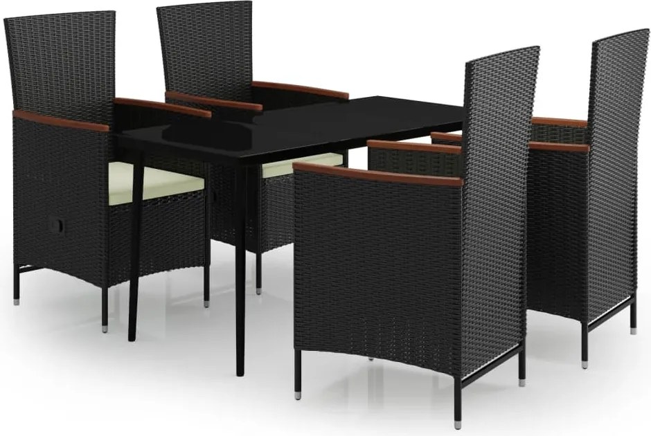 vidaXL 5 részes fekete kerti étkezőgarnitúra párnákkal