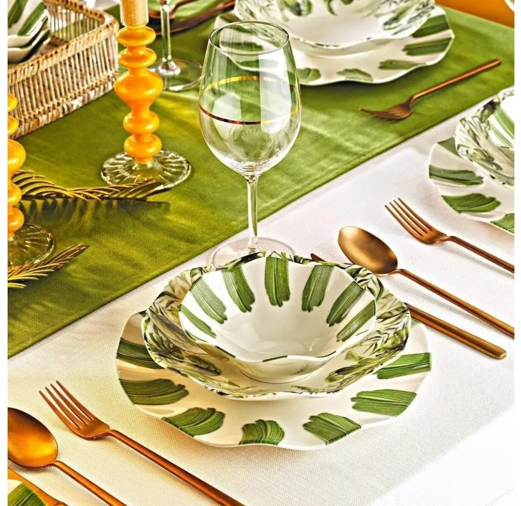 18 darabos porcelán étkészlet, fehér/zöld