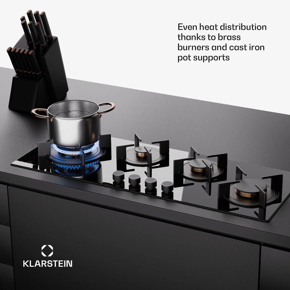 Klarstein Goldflame 4 Slim, gáz főzőlap, 4 égő, önálló, földgáz/propán, rozsdamentes acél