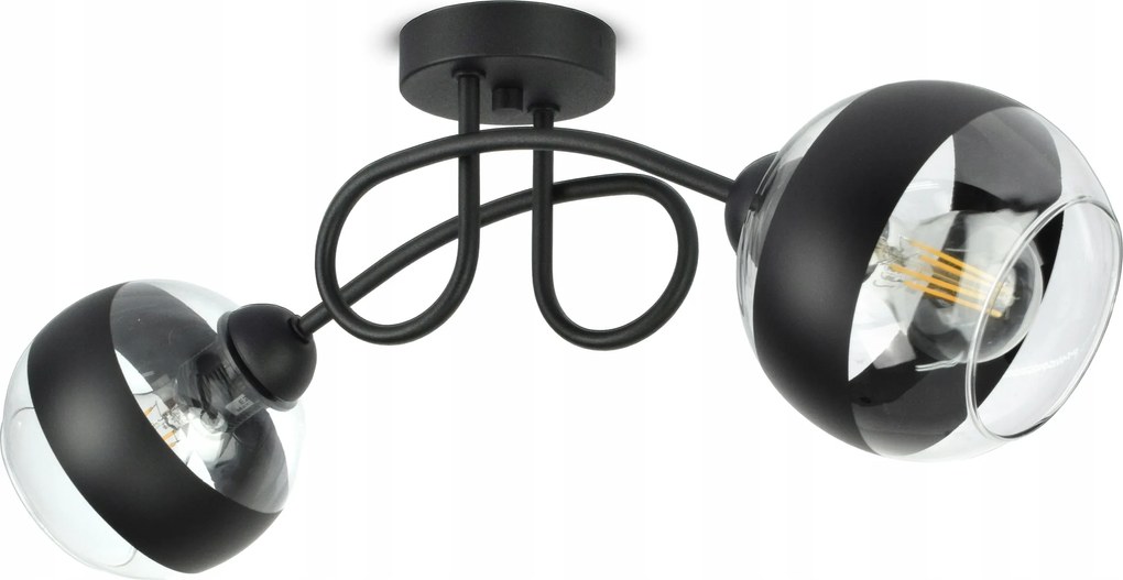 Mennyezeti Függő Lámpa Csillár Fekete Üveg Gömbök Fekete Belt PE2 Led E27