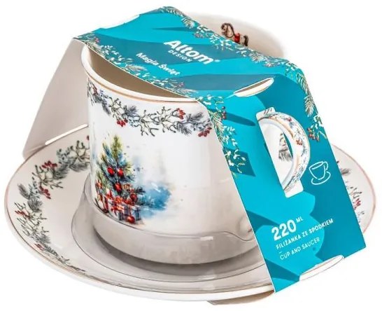 Karácsonyi fenyőfás hintalovas porcelán csésze aljjal 220 ml