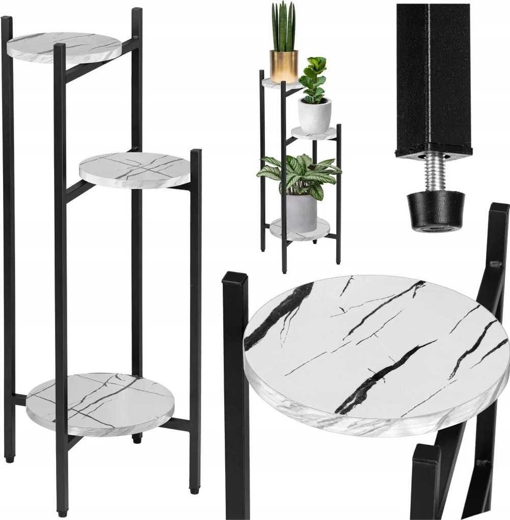 Virágtartó fém állvány Tretorri fehér márvány