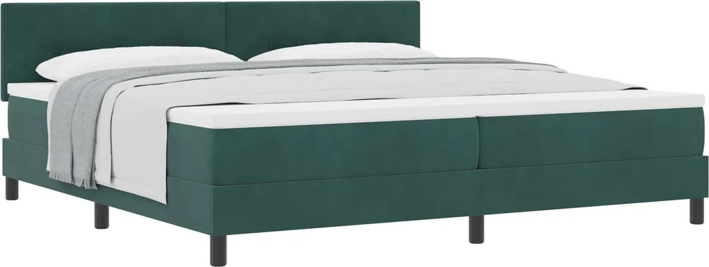 vidaXL Boxrugós ágy matracmal Sötétzöld 200 x 200 cm Bársony