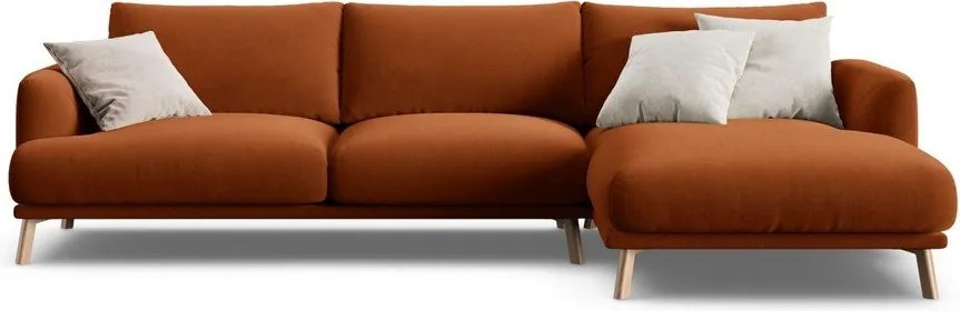 Terrakotta színű bársony sarokkanapé (jobb oldali-heverő résszel) Naomi – Micadoni
