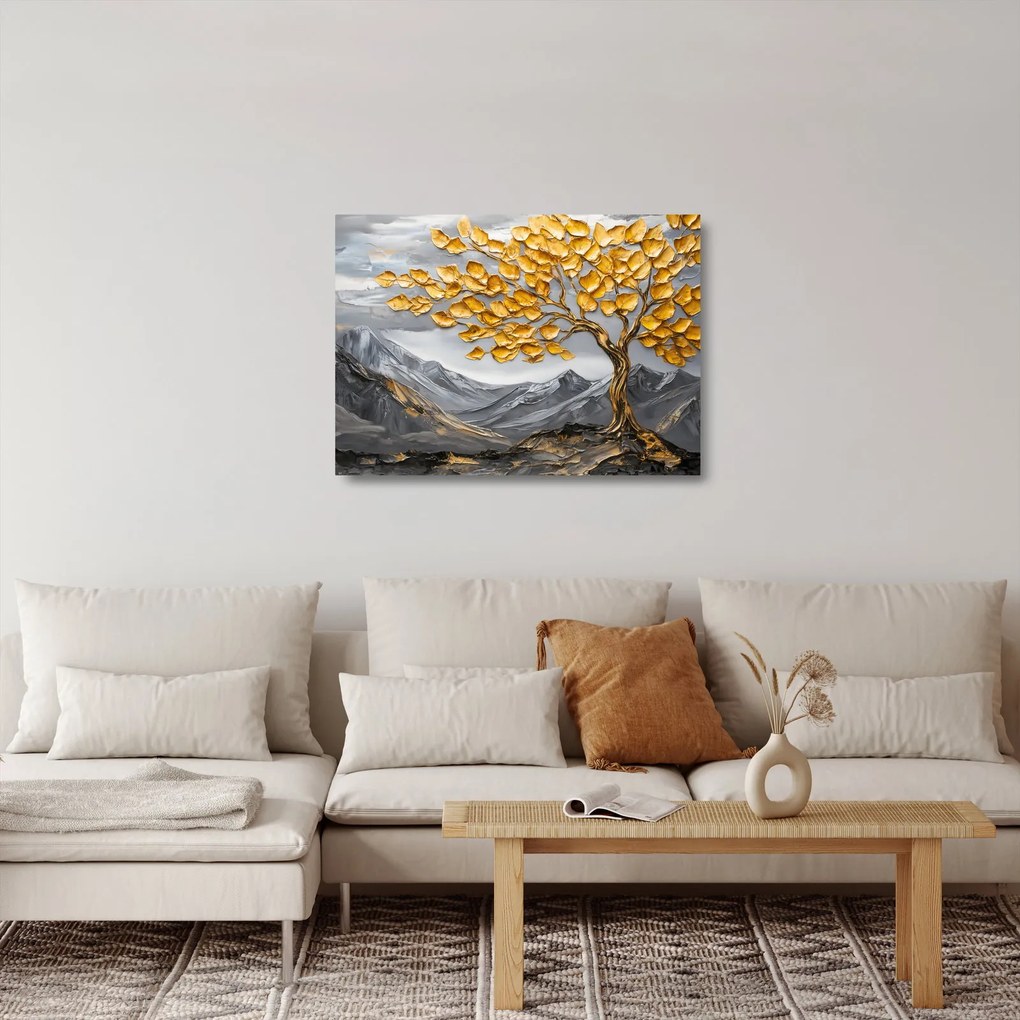 Üveg kép – Fa arany levelekkel (70x50 cm)