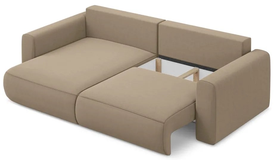 Világosbarna bársony kinyitható-tárolóhelyes sarokkanapé (bal oldali-heverő résszel) Kapua – Makamii