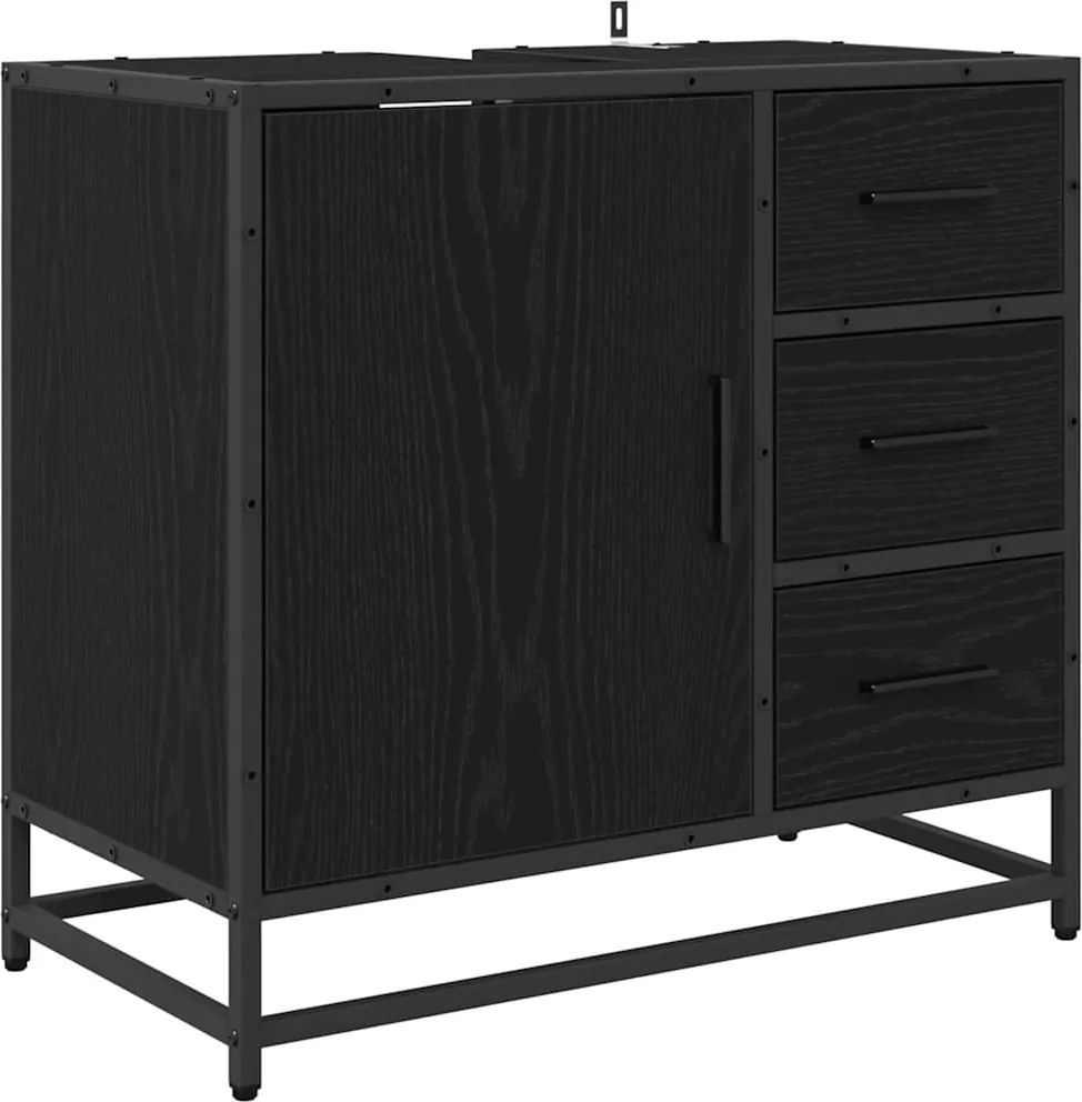 vidaXL Fürdőszoba Székény fiókkal Fekete tölgy 65 x 33 x 60 cm Faanyag