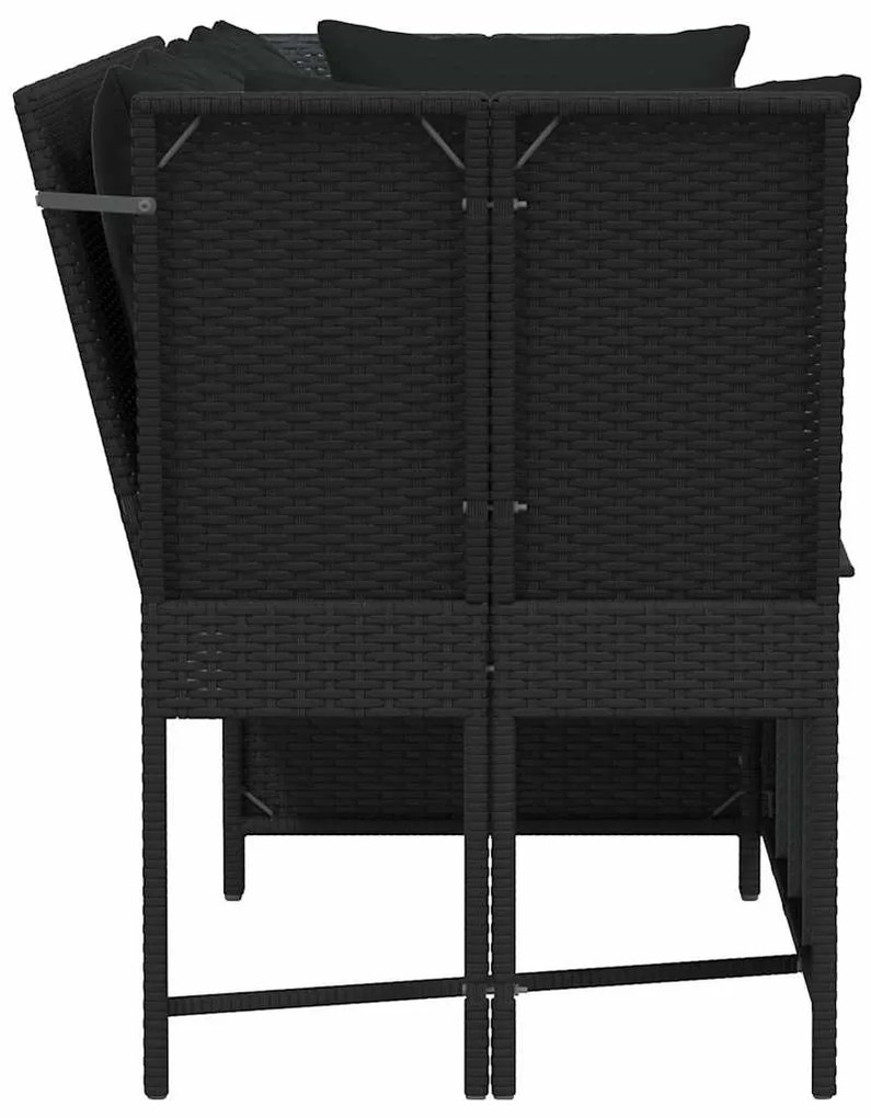 Fekete polyrattan kerti kanapé párnákkal