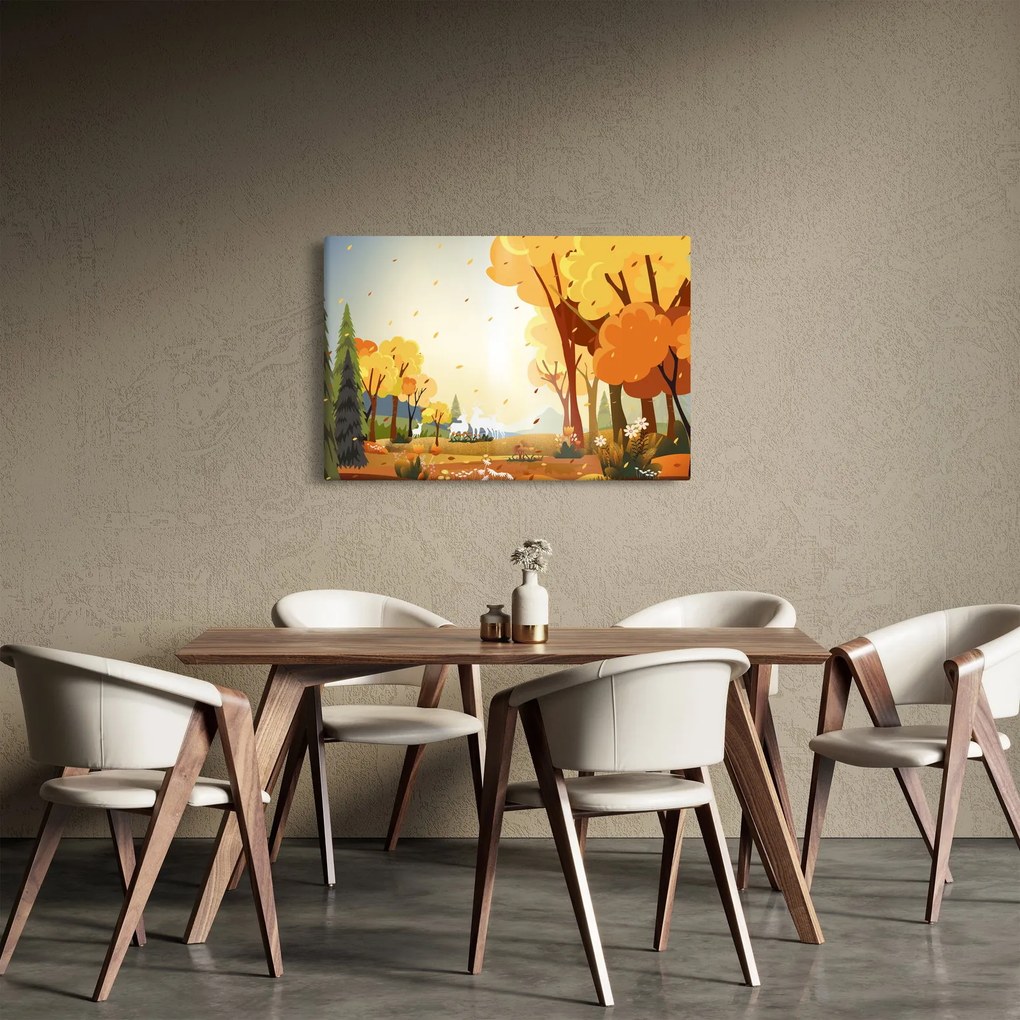 Kép - őszi táj, illusztrációk (90x60 cm)