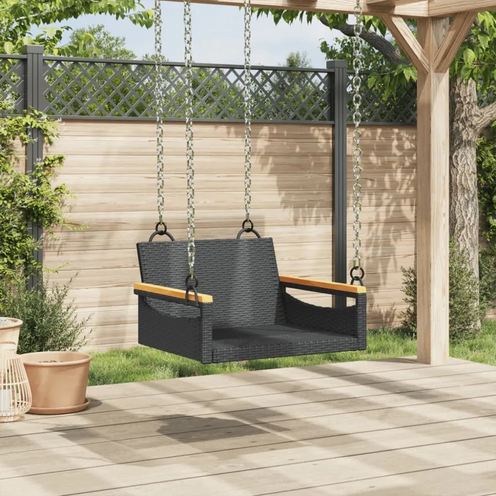 fekete polyrattan hintapad 63 x 62 x 40 cm