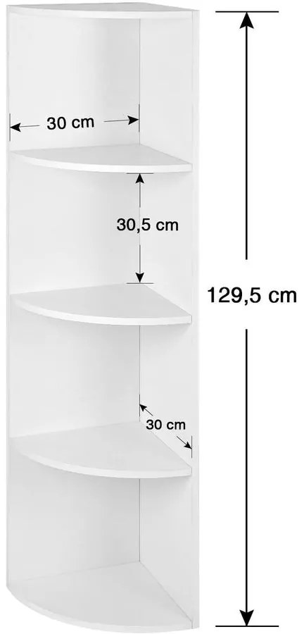 4 Szintes sarokpolc, álló tárolópolc 30 x 129,5 x 30 cm, fehér
