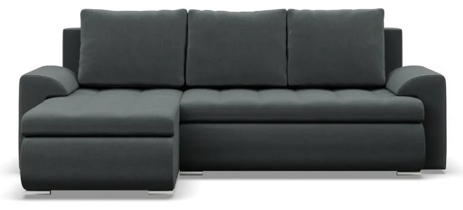 Tokio sarokkanapé, 2 ágyneműtartóval, bársony, baloldali, szürke