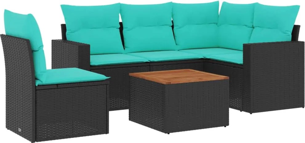 vidaXL 6 részes fekete polyrattan kerti ülőgarnitúra párnával