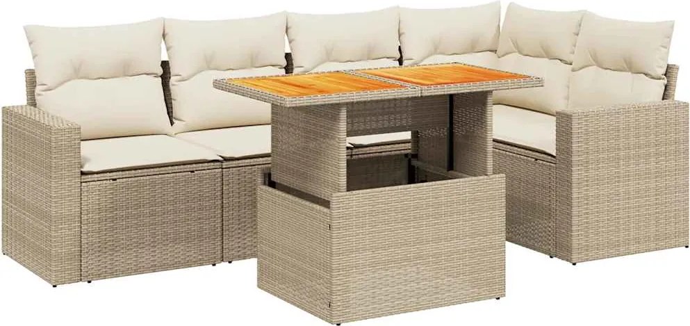 vidaXL 6 részes bézs polyrattan kerti ülőgarnitúra párnával