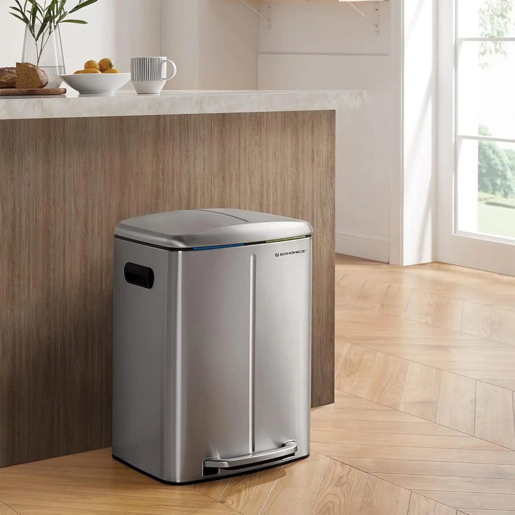 Dupla szemetes, 2 x 20 literes konyhai szemetes, ezüst