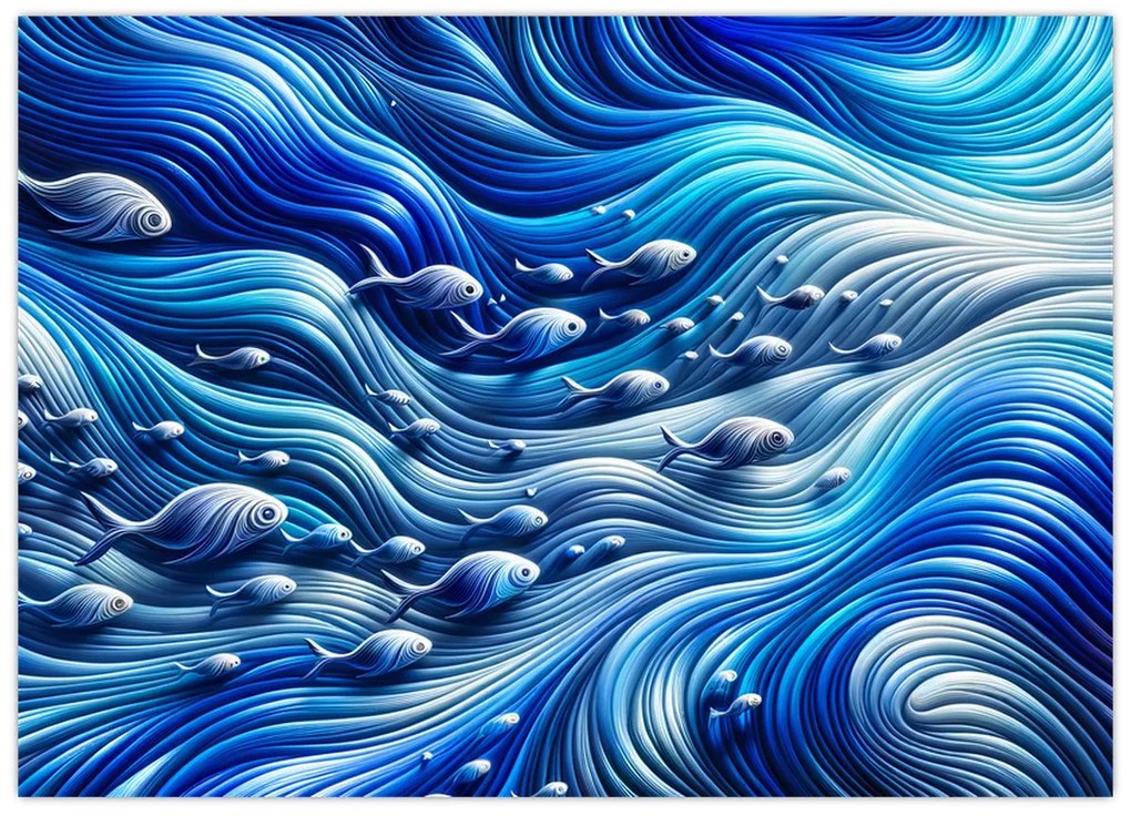 Üveg kép – Halak a hullámokban (70x50 cm)
