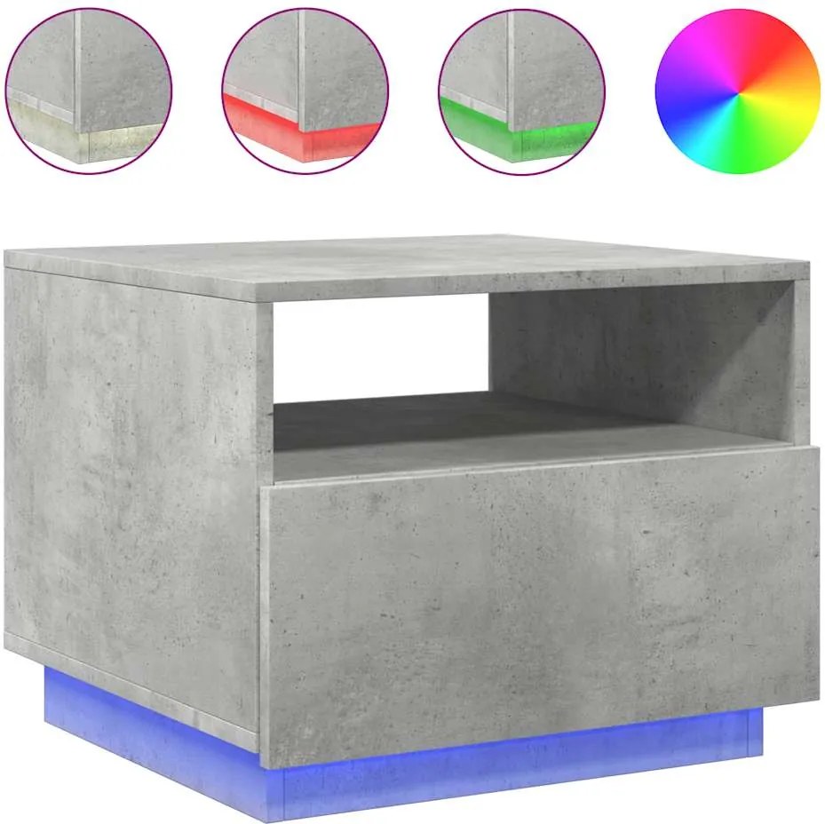 vidaXL betonszürke dohányzóasztal LED-lámpákkal 50x49x40 cm