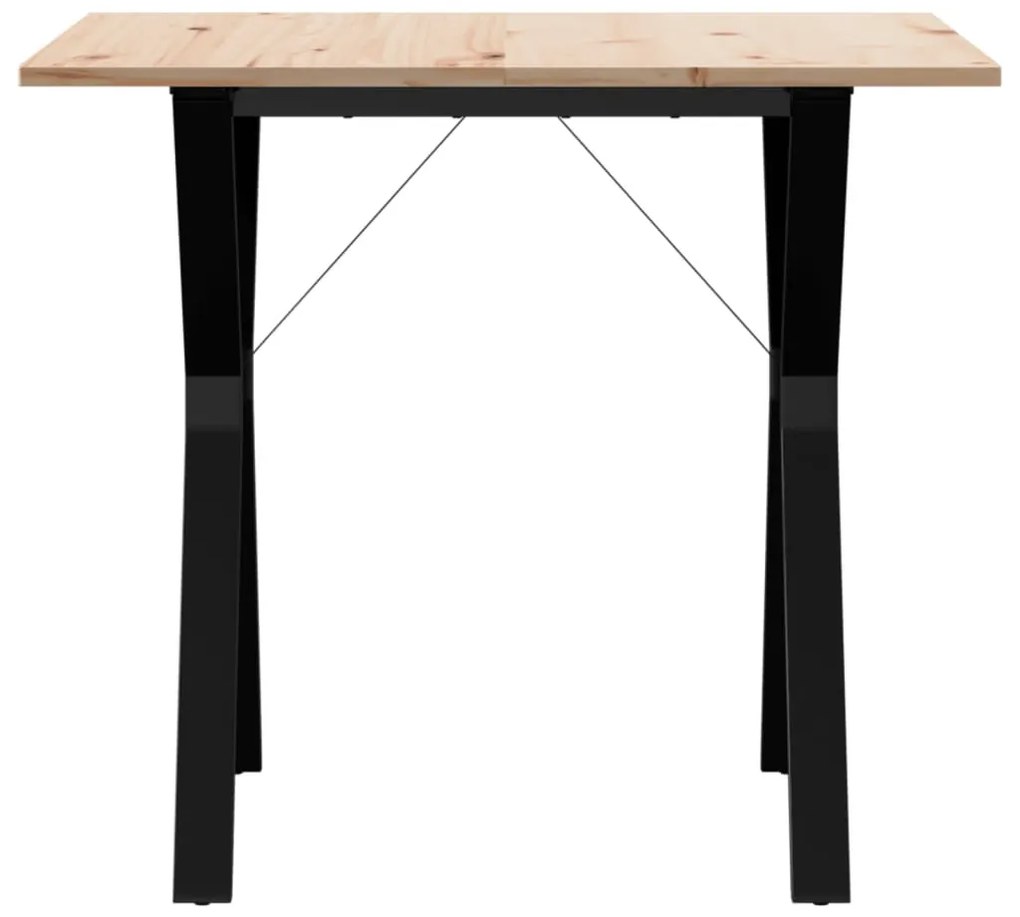 tömör fenyőfa és öntöttvas étkezőasztal Y-vázzal 90x90x75 cm