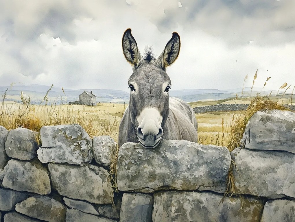 Vászonkép Canvas Tájkép Írország Fal Szamár Természet 100x75