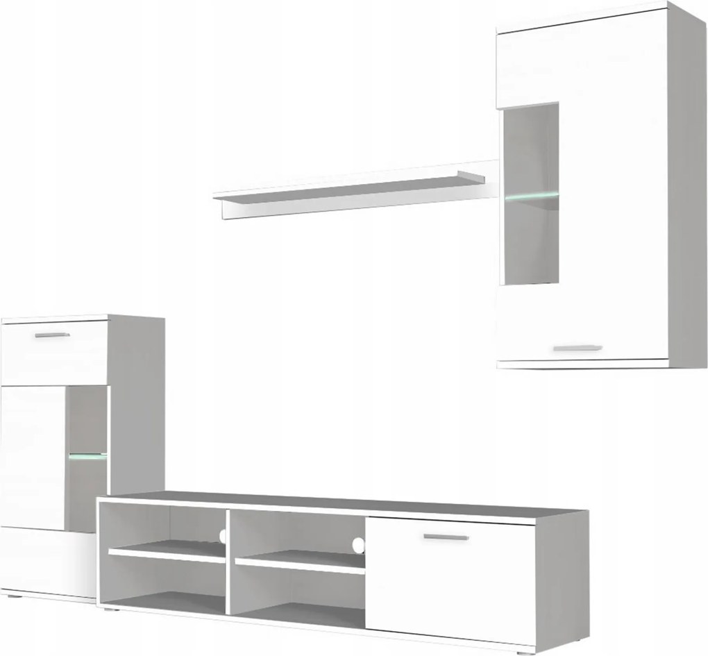 Nappali szekrénysor, fehér, fóliázott DTD, FRONTAL 1 NEW