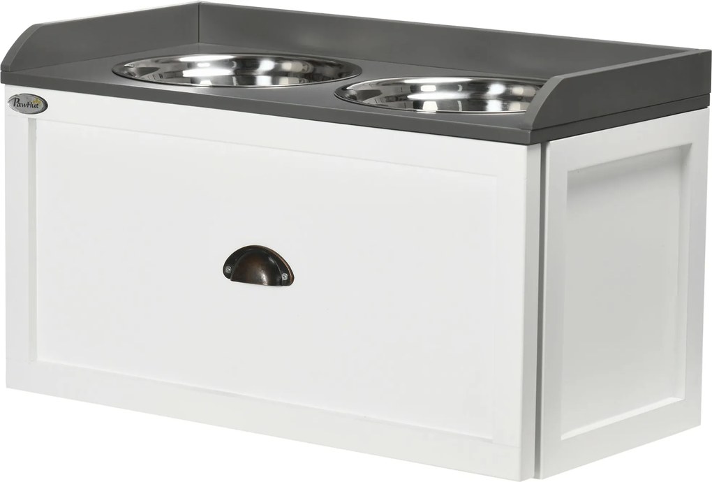 PawHut Kutyatáposztal, 2 x 2L Ételtál, Magasított Etető Fiókkal, Rozsdamentes Acél Tál, Etető Állomás Nagy Kutyák Számára, Barna | Aosom