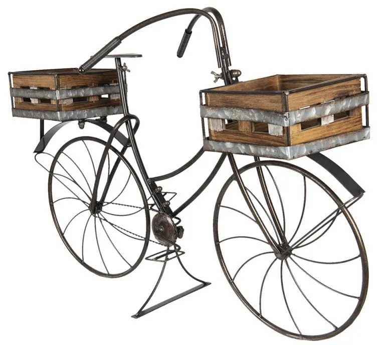 Nagy Fém Bicikli virágtartó két fa kosárral
