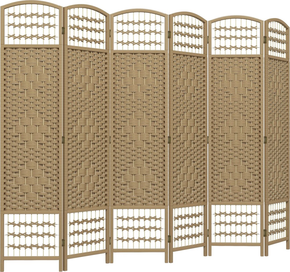 HOMCOM 6-paneles szobaelválasztó 240x170 cm-es, hajtható szobaelválasztó papírszál és fa keret díszítéssel, természetes | Aosom