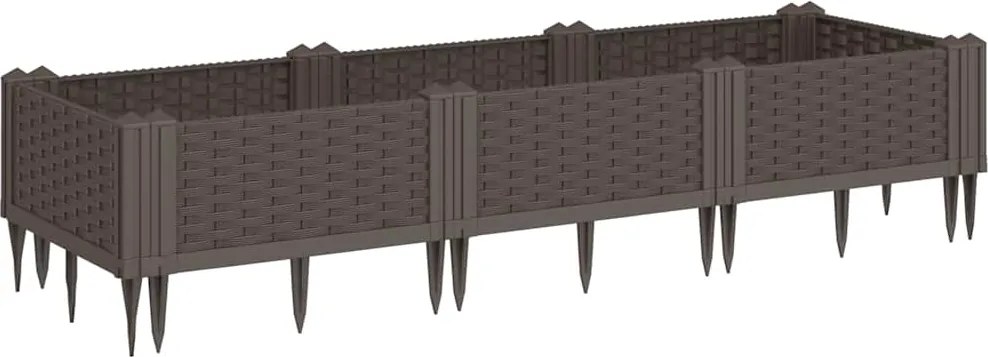 vidaXL barna polipropilén kerti virágláda cövekekkel 125x40x28,5 cm