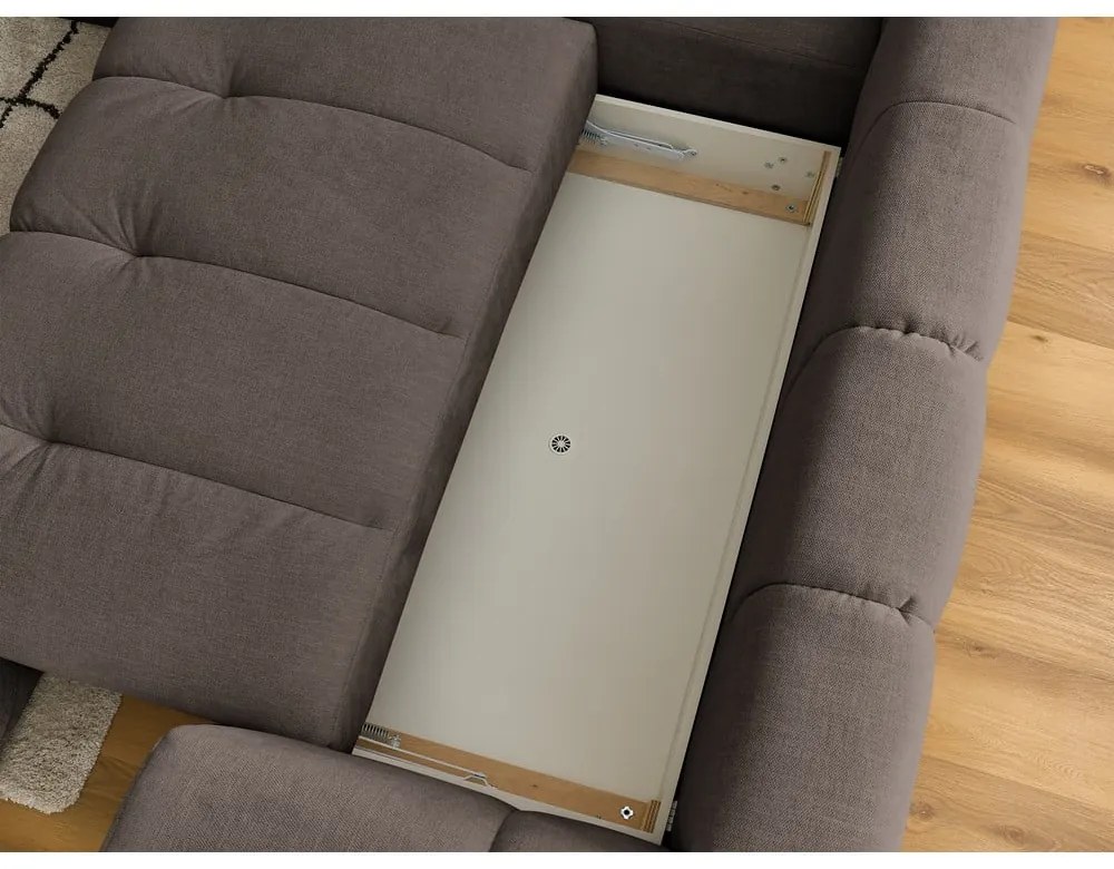 Szürkésbarna kinyitható-tárolóhelyes sarokkanapé (bal oldali-L alakú) Fuji – Bobochic Paris