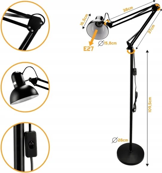 Állólámpa 1x E27/40W/230V fekete