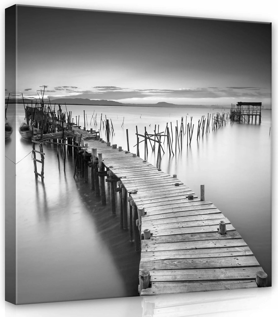 Vászonkép 80x80 Nyugalom csend víz móló fa monokróm