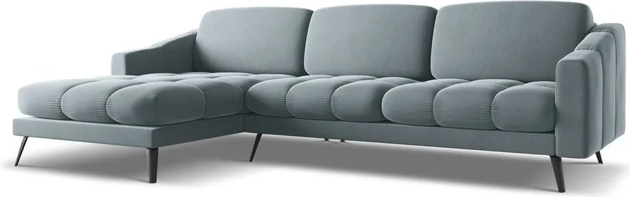 Világoskék bársony sarokkanapé (bal oldali) Nalu – Makamii