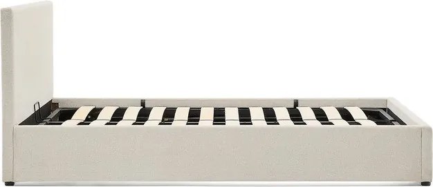 Bézs kárpitozott ágyneműtartós franciaágy ágyráccsal 180x200 cm Nahiri – Kave Home