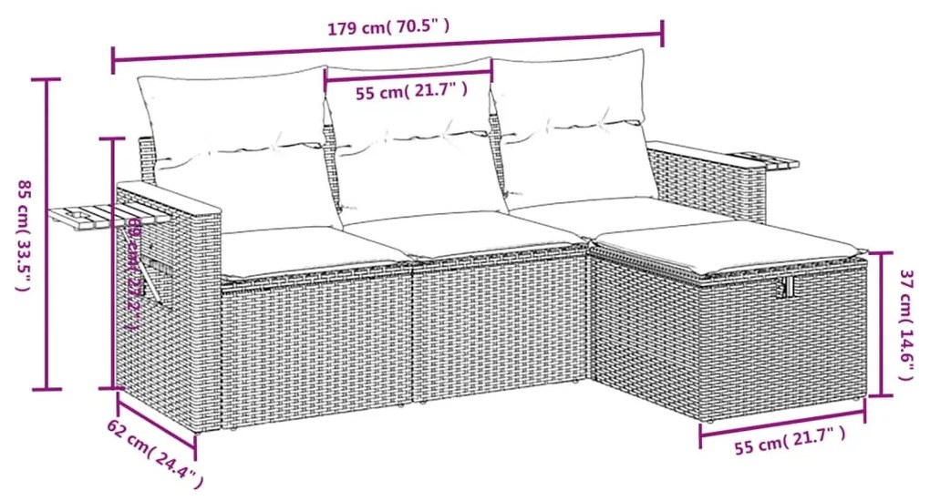 4 részes fekete polyrattan kerti ülőgarnitúra párnákkal