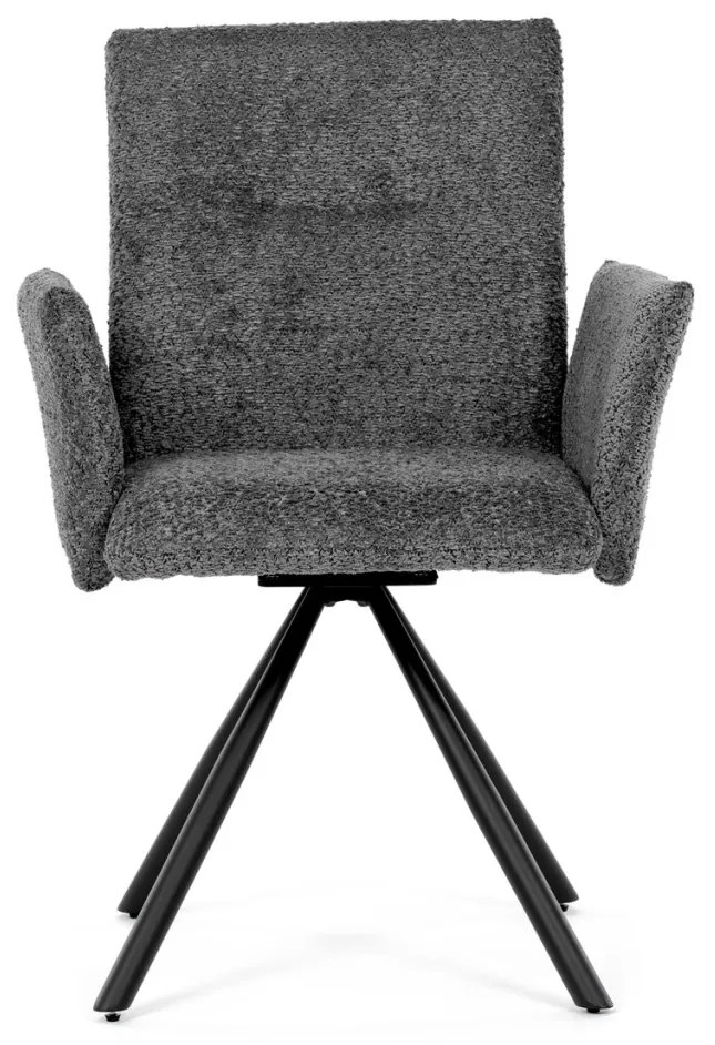 Scaun de sufragerie pivotant / Fotoliu de sufragerie, țesătură gri, picioare din metal negru, mecanism rotativ 90°/90° (stânga/dreapta) - funcție de resetare