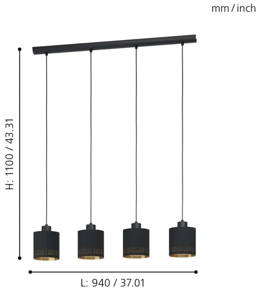 Eglo 99275 - Csillár zsinóron ESTEPERRA 4xE27/28W/230V