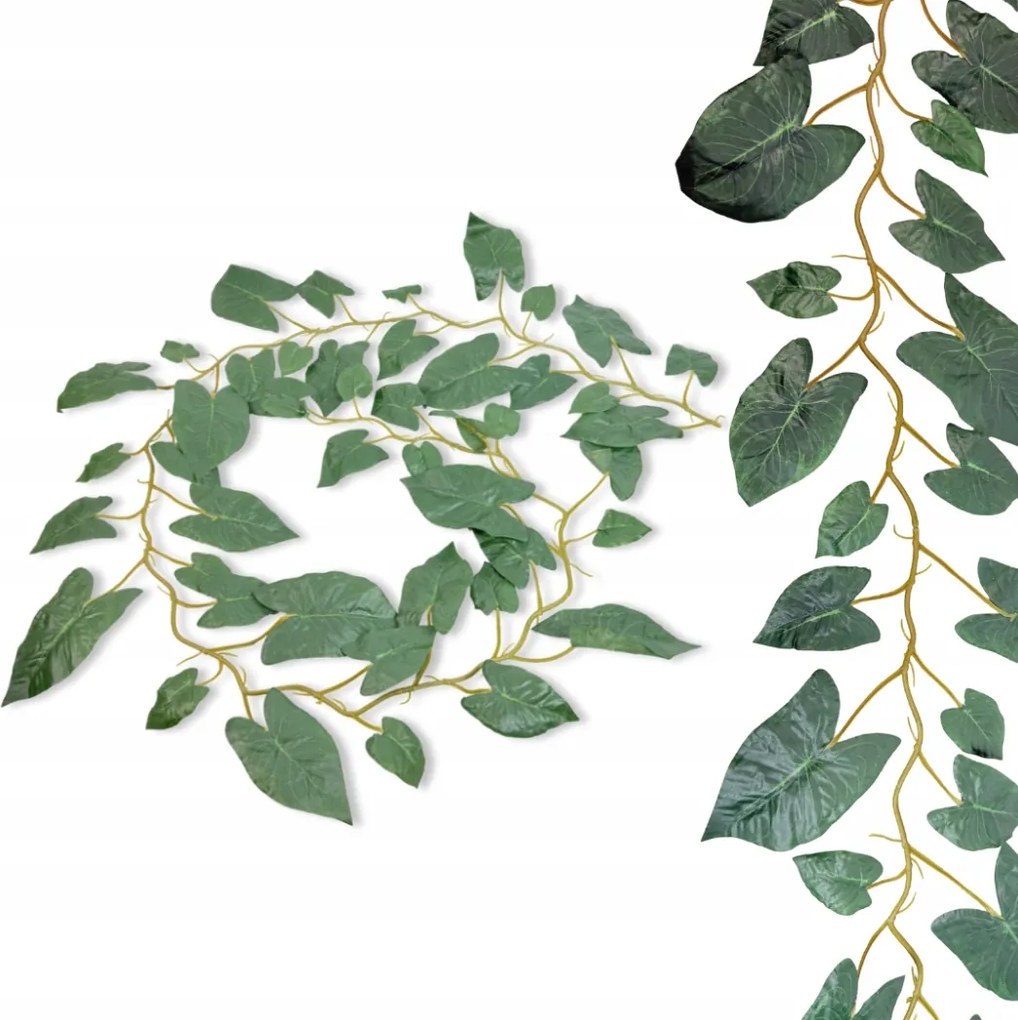 Szinténium zöld levelekből álló girland, 180 cm-es, borostyán girlandok teraszra
